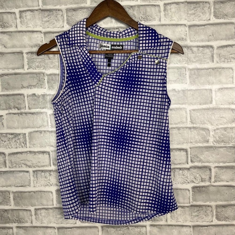 Jamie Sadock Womens Small Sleeveless Golf Shirt 1/4 Zip Lightweight Purple Geo